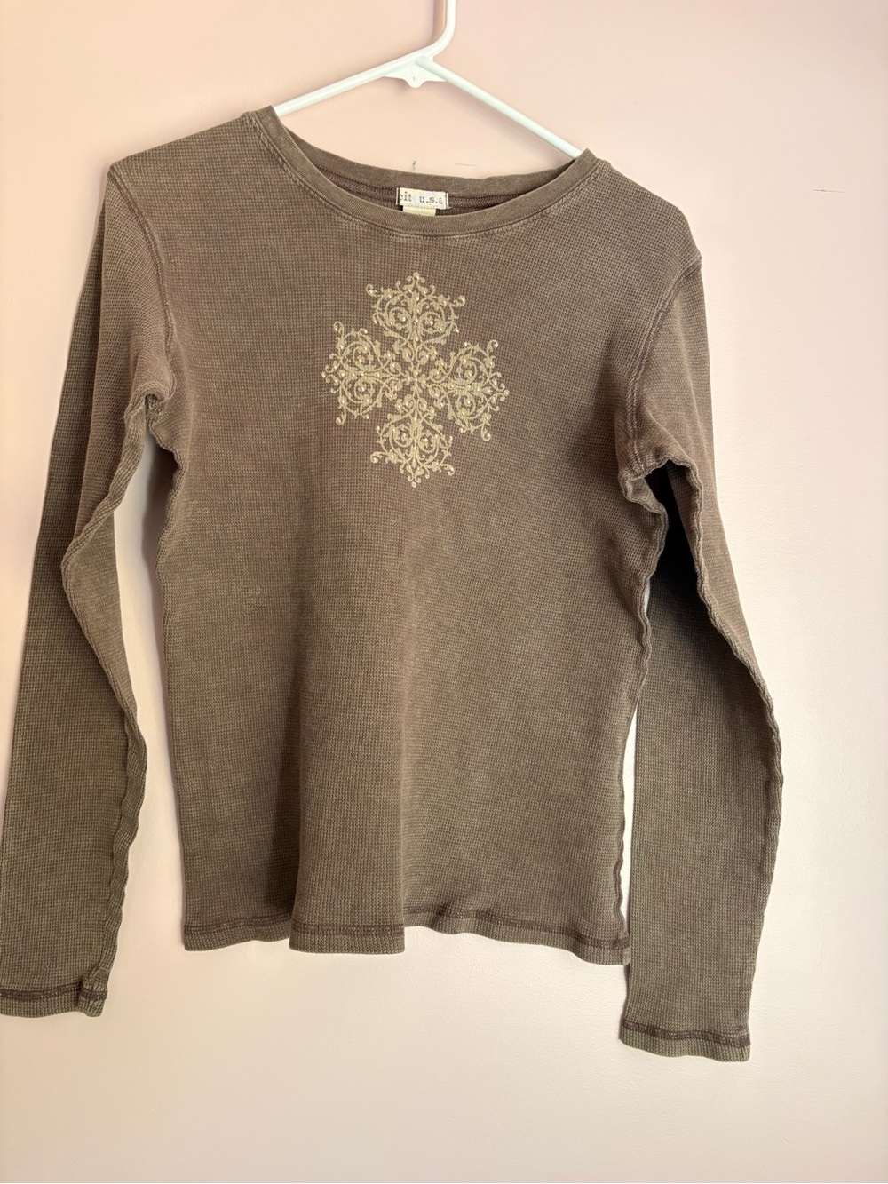 xcit Y2K Kids Long-Sleeve Thermal Top with Cream Medallion - Brown
